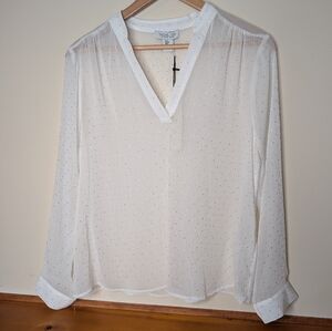 Rachel Zoe Sheer Rhinestone Blouse White Long Sleeve Size M